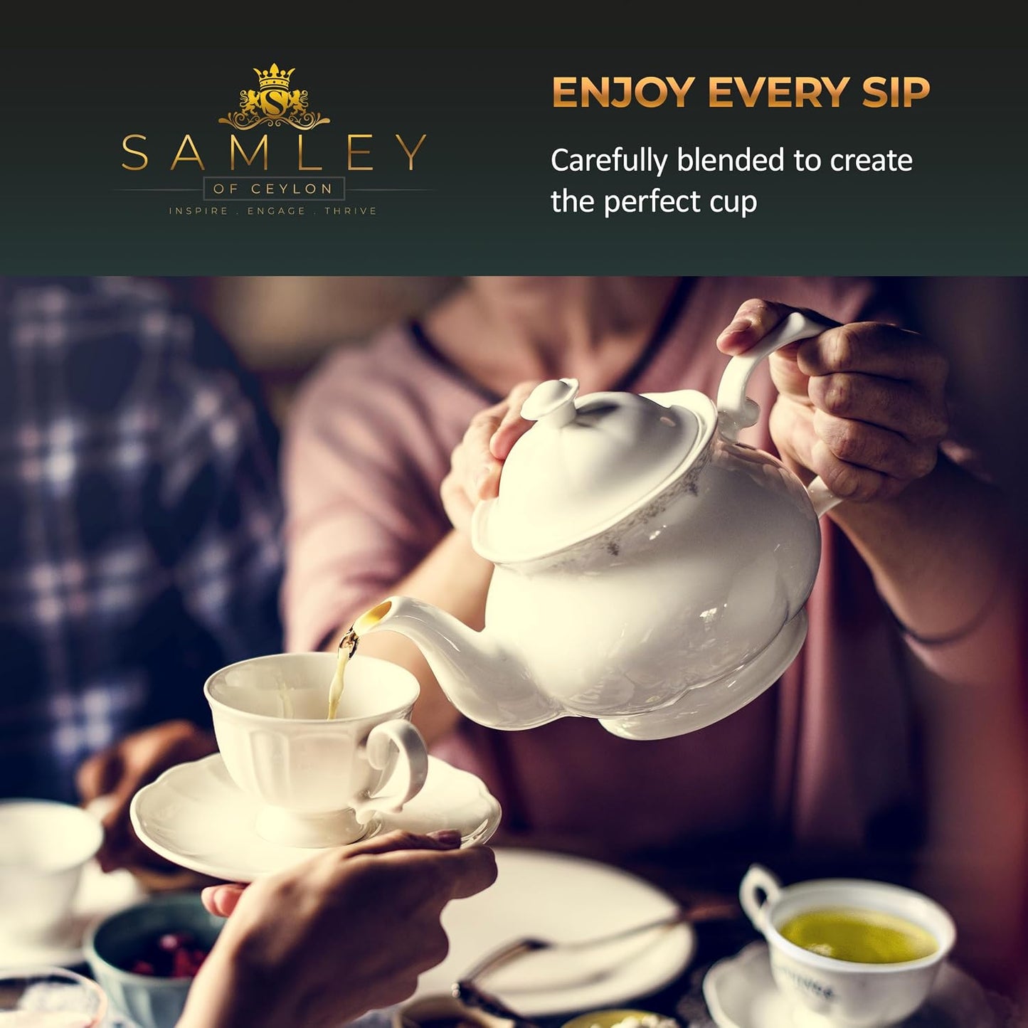 SAMLEY CEYLON - Green Tea Loose Leaf - Ceylon Tea Premium Green Tea - Mountain Fresh Sri Lanka Pure Fantasy Blend - Loose Leaf Specialty Grade Authentic Quality - 3.5oz Package