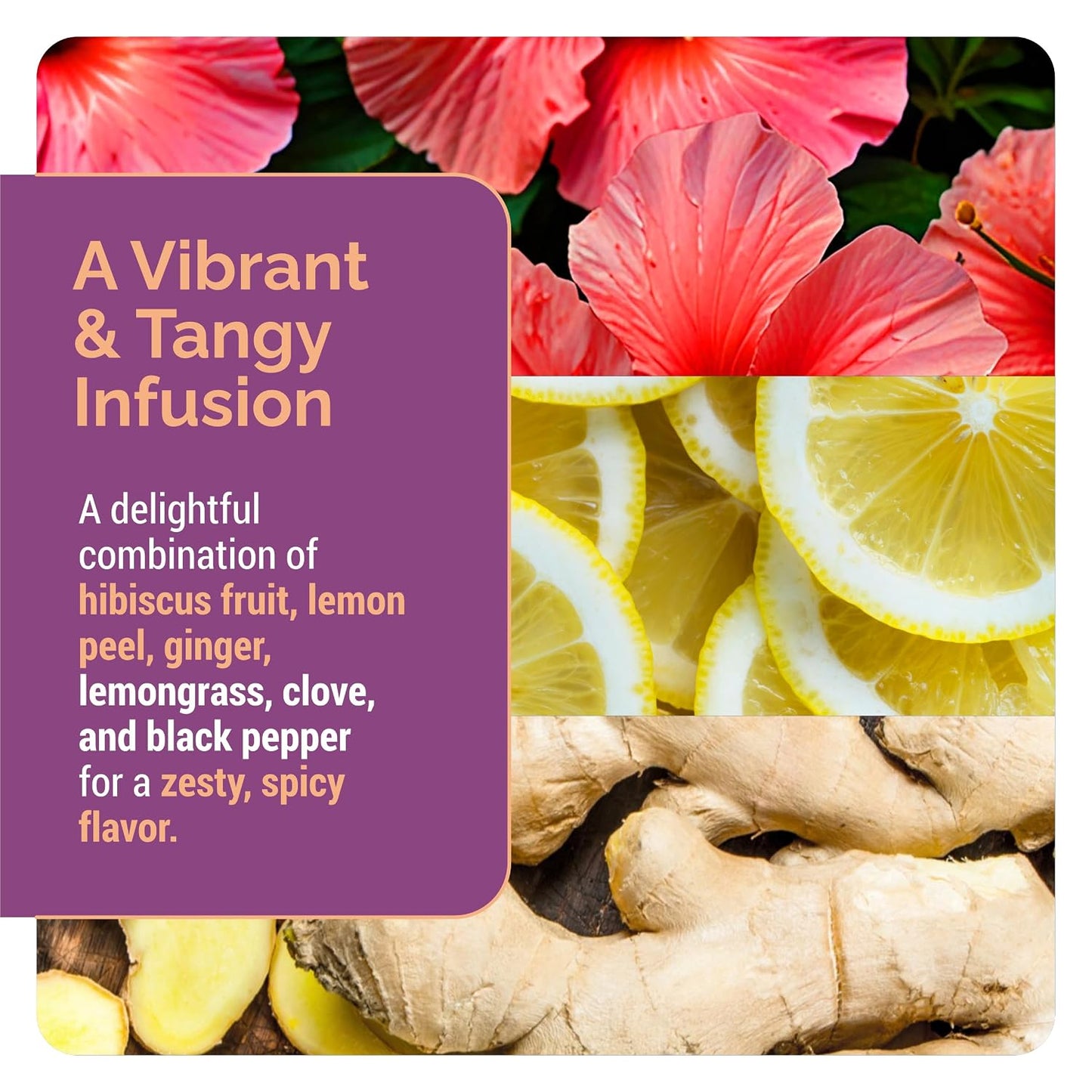 108LIFE Herbal Tea Bags - Caffeine Free 30 Count - Hibiscus Lemon Ginger | Supports Digestion &amp; Immunity, Vibrant Zesty Detox, Natural Aroma, Caffeine-free SuperFoods Biodegradable Pyramid Tea Bags