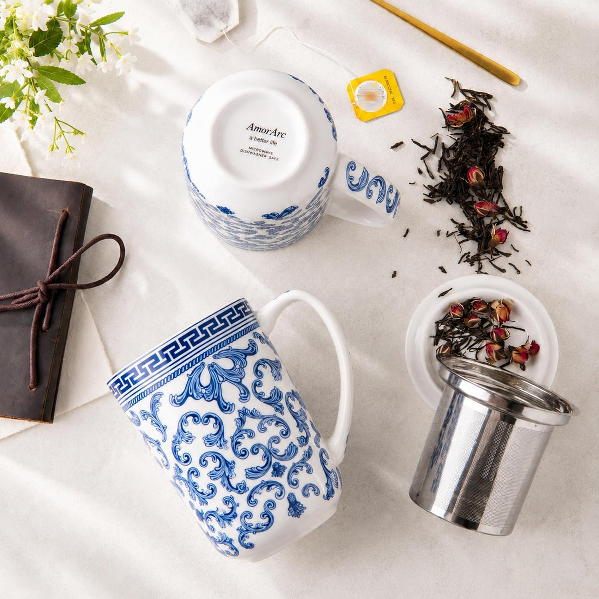 AmorArc Tea Cup With Infuser and Lid, 18oz Loose Leaf Tea Mug With Steeper