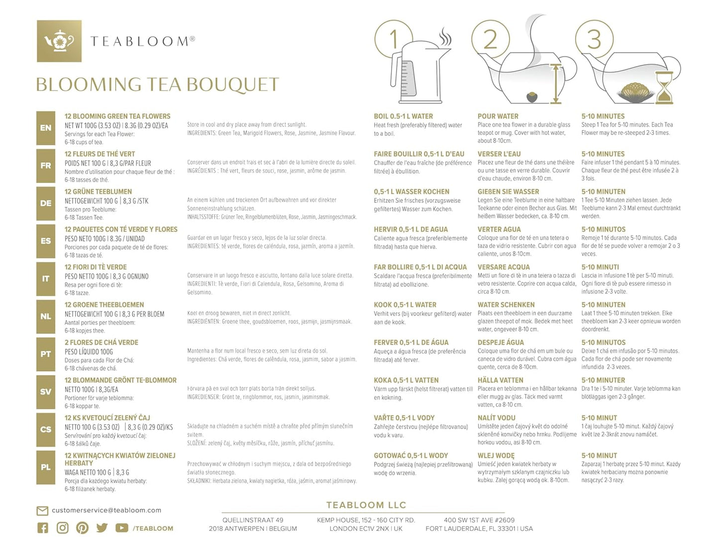 Teabloom Flowering Tea Chest - Curated Collection of 12 Gourmet Flowering Teas - Packaged in Beautiful Gift-Ready Tea Box