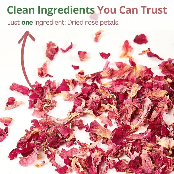 Dried Rose Petals Edible, 2.1oz (60g) Food Grade Rose Petals Tea– Culinary Roses Petals for Tea, Drinks, Baking & Cocktails