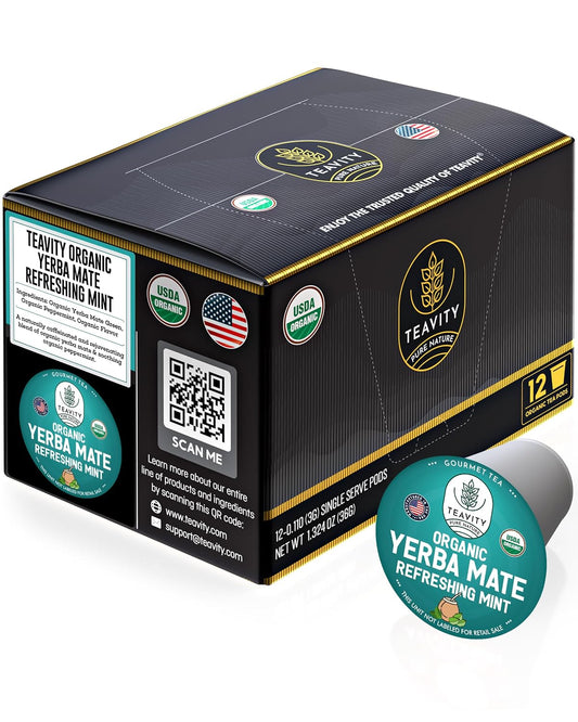 Organic Yerba Mate Refreshing Mint Tea Pods - Naturally Caffeinated Yerba Mate Tea Pod for Keurig Brewers by Teavity (24 Tea