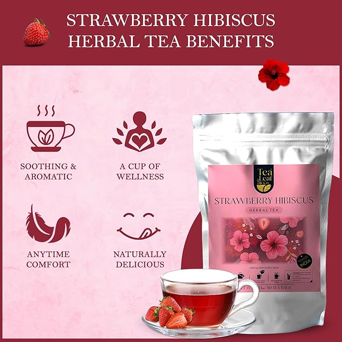 Tealeaf & Co. Strawberry Hibiscus Tea Bags Blended with Fresh Herbs and Spices - Herbal Tea Bags with Organic Spices