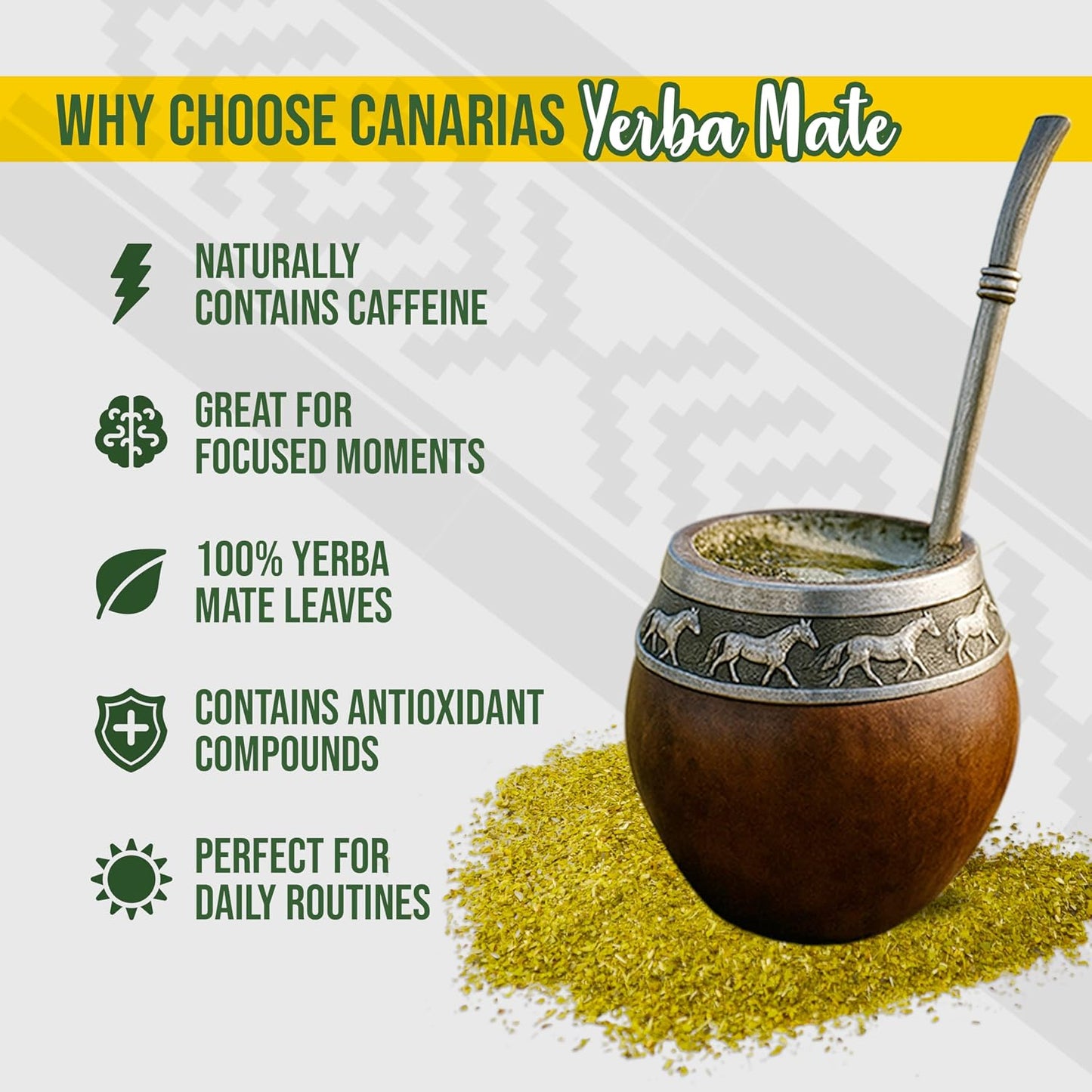 Canarias Yerba Mate Traditional Ground Leaf Tea 1kg - 2.2Lbs | Fine Cut No Stems Rich and full-bodied mate made for gourd and bombilla preparation with a classic Uruguayan profile.