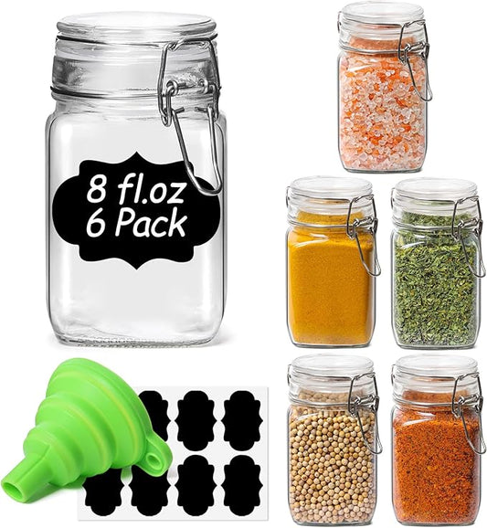 ComSaf Small Glass Jars with Airtight Lid Set of 6, Spice Jars 8 oz, Mason Jars 8 oz, Small Canning Jar, 8oz Jars with Lids for Kitchen, Jam, Jelly, Honey, Herb, Candy, Beans, Dessert, Sugar, Parfait