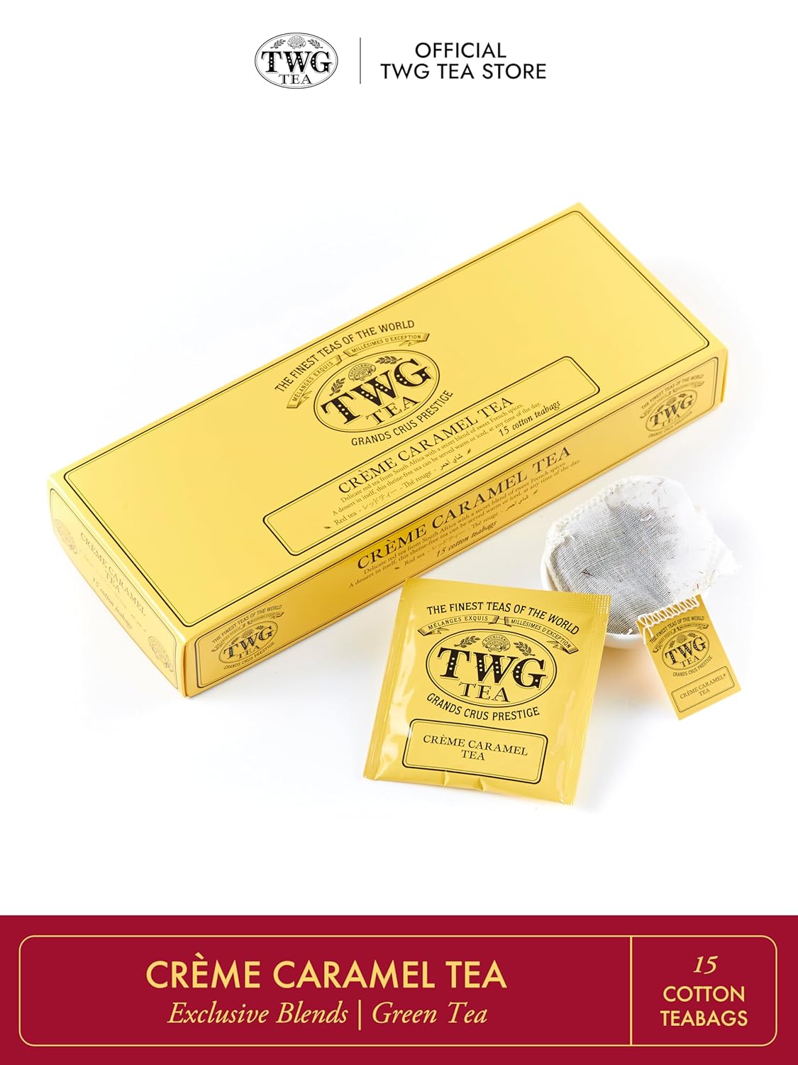 TWG Tea | Crème Caramel Tea | Rooibos Tea | Caramel & Theine-Free | 15 Hand Sewn Cotton Teabags | Gift Set