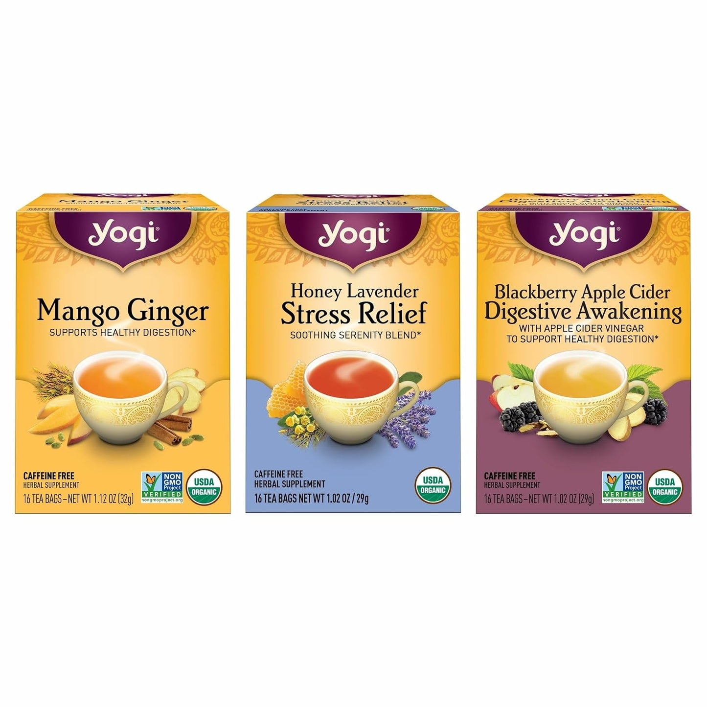 Yogi Tea Iced Tea Variety Pack - 16 Bags per Pack (3 Packs) - Organic Sampler - Includes Mango Ginger