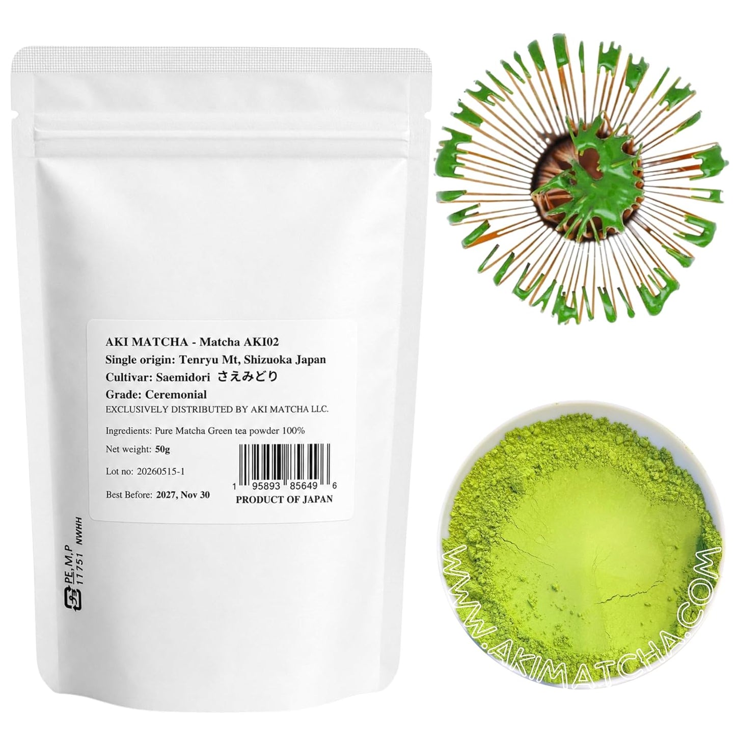 AKI MATCHA AKI02 - Saemidori Matcha First Harvest 2026 Ceremonial Grade Matcha | Origin Shizuoka Japan | Hand picked | Stone milled - Size 50g - 25serv