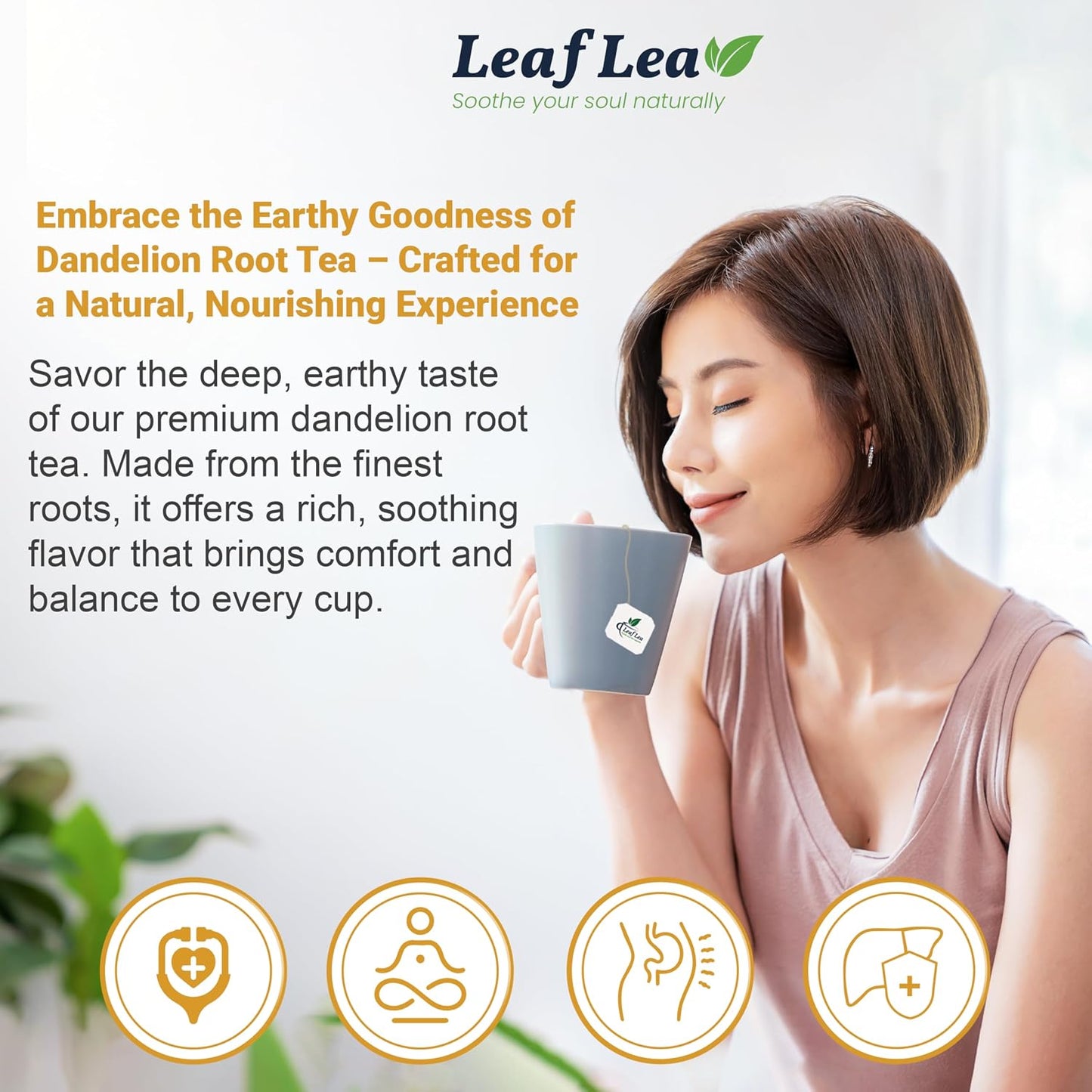 LeafLea Dandelion Root Tea Bags, 160 Dandelion Tea Bags, Natural Dried Dandelion Root, Caffeine-Free, Vegan, Gluten-Free, No Sugar, Sealed for Fresh Flavor, 4 Pack