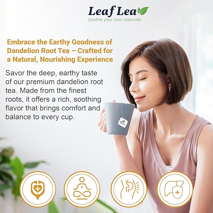LeafLea 80 Dandelion Tea Bags, All Natural and Pure Dandelion Root Tea, Supports Digestion & Immune Health, Individually Wrapped Tea Bags, Caffeine-Free, Vegan, No Sugar, Gluten-Free, Non-GMO, 2 Pack