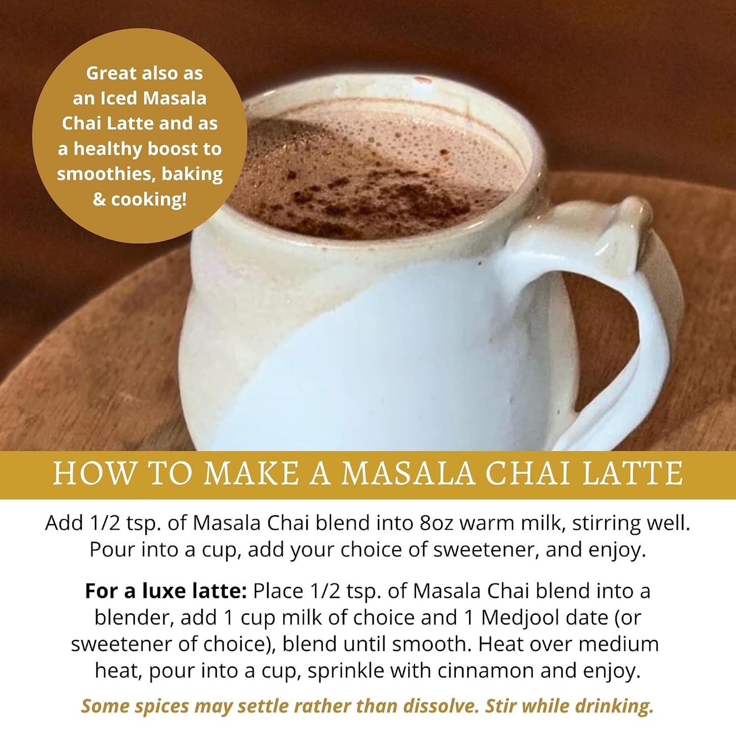 DelighTeas Organic Masala Chai Powder | Caffeine free, Unsweetened, Vegan, Keto | Ayurvedic Digestive Support blend for Chai Spice Tea | 100 Servings, 4oz