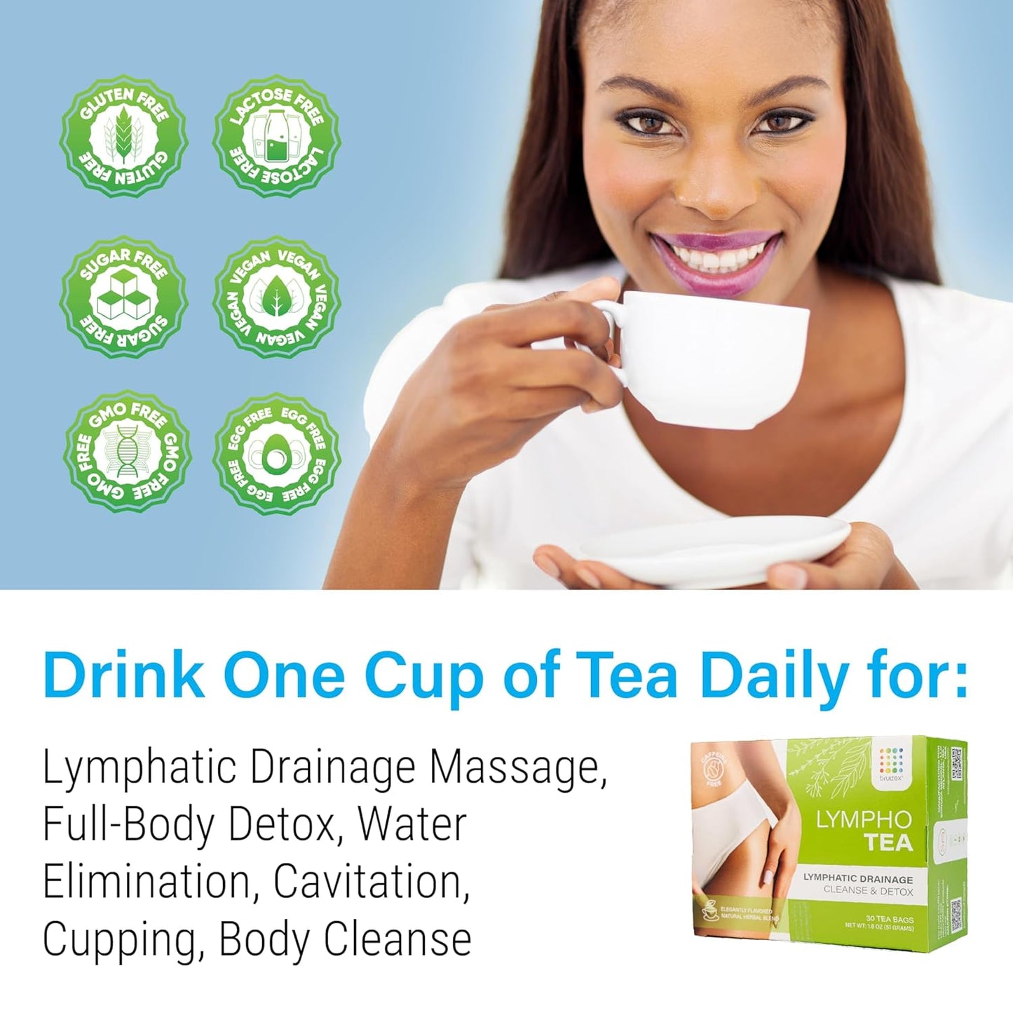 Bruizex Lymphatic Natural Herbal Tea, Lymphatic Drainage, Ginger Blend for Lymphatic System Health, Post Surgery Recovery Liposuction, BBL, Tummy Tuck, Lipedema & Lymphedema, 30-Pack