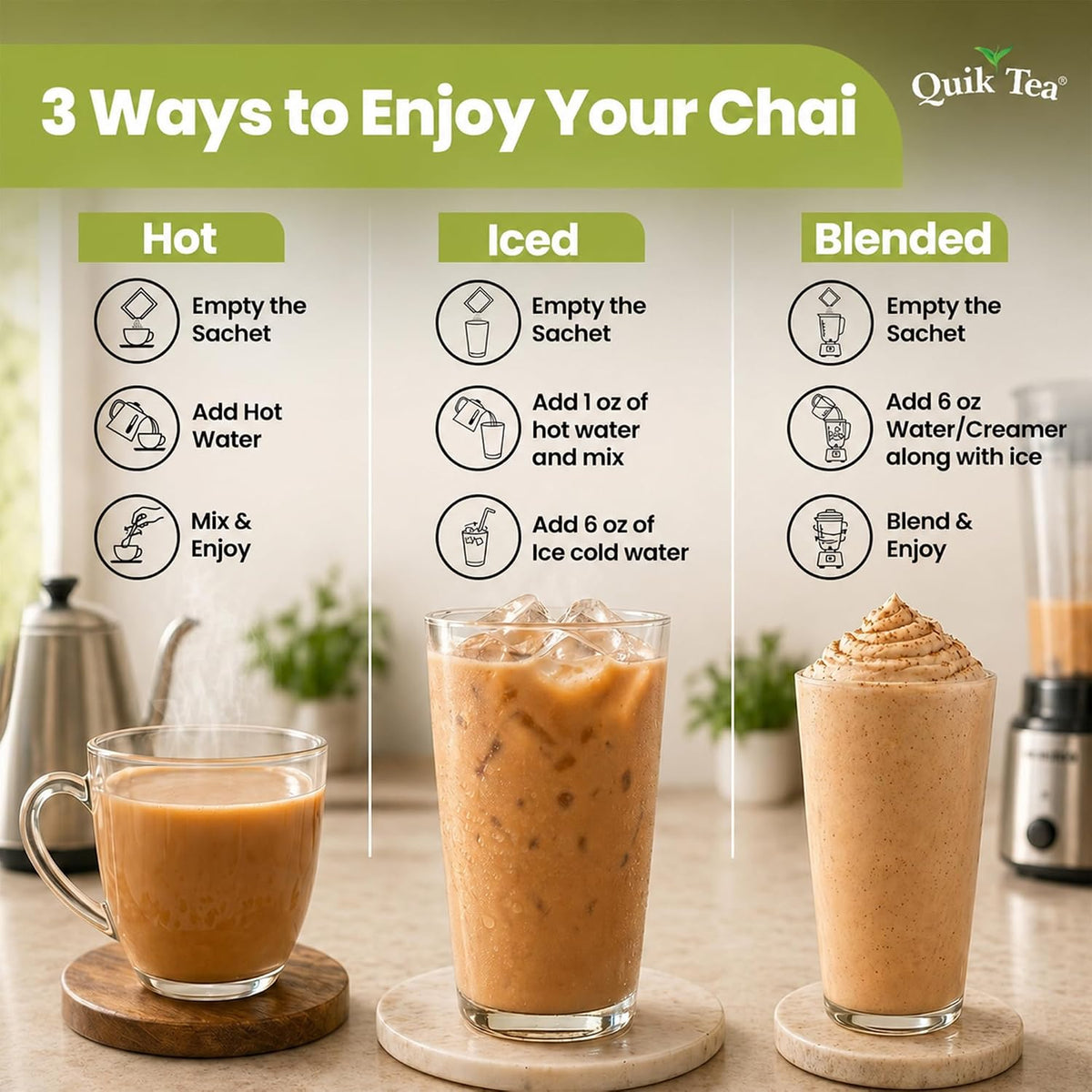 QuikTea Vegan Instant Chai Tea Latte Mix, Lemongrass, 10 Sachets