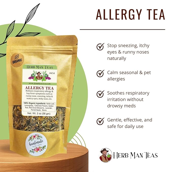 ALLERGY TEA – Herbal blend for seasonal irritation: sneezing, runny nose & itchy eyes – Formulated by Master herbalist Khabir – 100% Organic, Non-GMO, No Additives