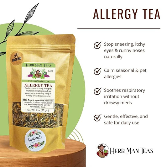 ALLERGY TEA – Herbal blend for seasonal irritation: sneezing, runny nose & itchy eyes – Formulated by Master herbalist Khabir – 100% Organic, Non-GMO, No Additives