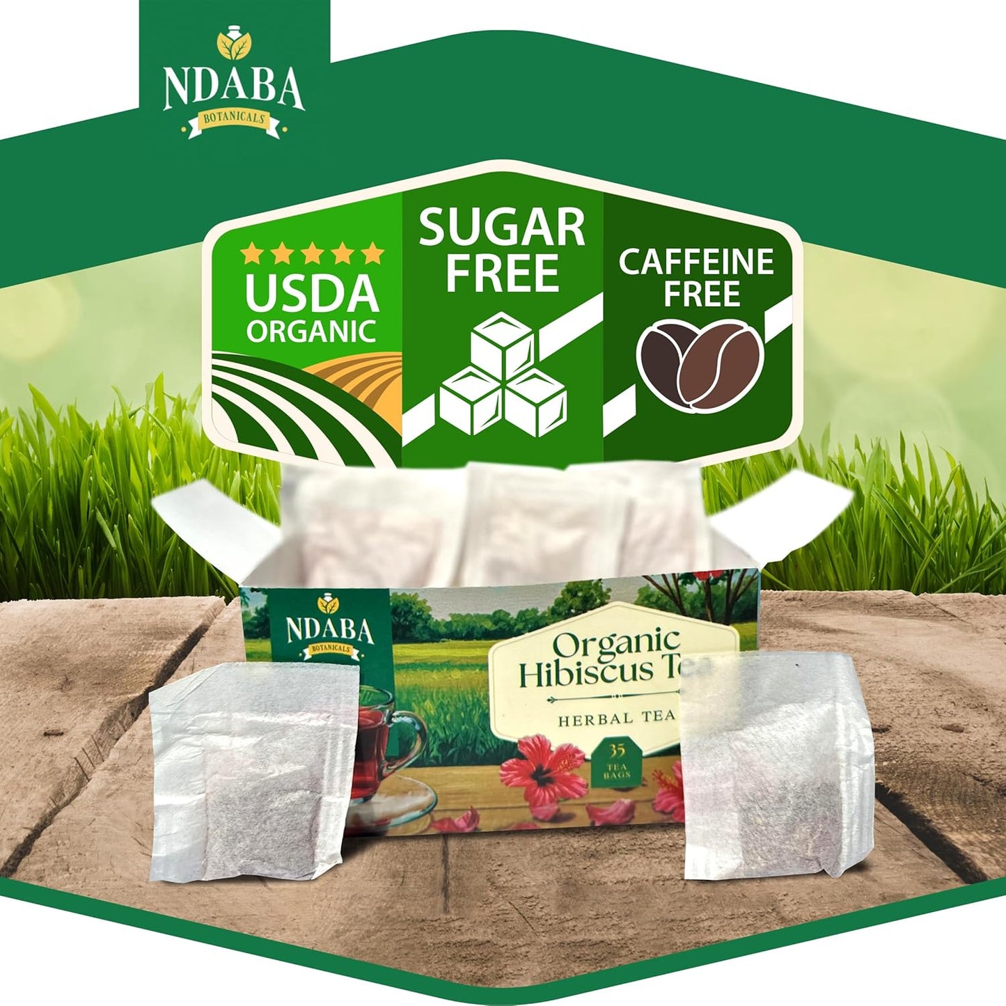 Organic Herbal Tea Bags, 35 count - Mix of Dried Hibiscus, Lemon, Ginger and Cloves herbal Tea Bags - Sugar Free - Caffeine Free - USDA Certified Organic Herbal Tea Mix