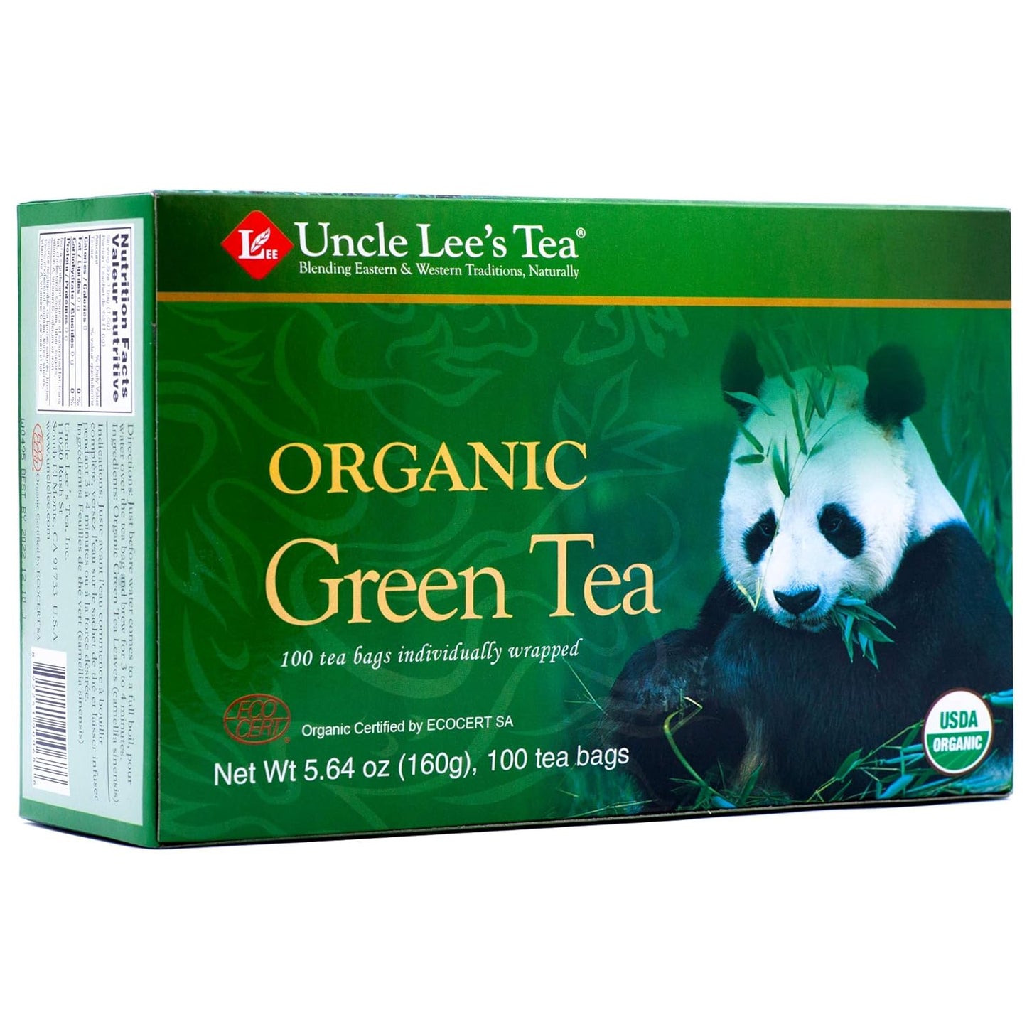 Uncle Lee's Organic Green Tea -- 100 Tea Bags net wt 5.64 oz (160g)