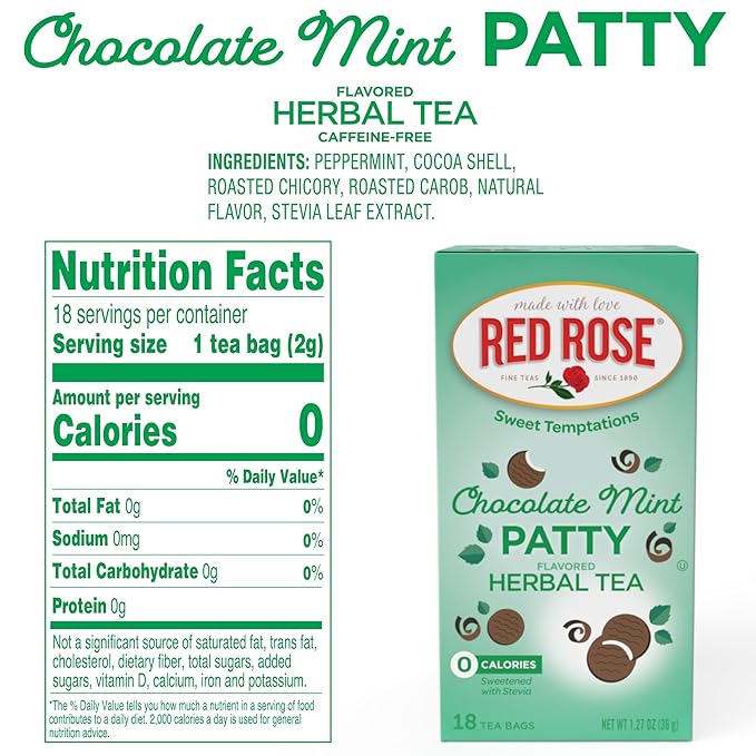 Red Rose Sweet Temptations Dessert Tea Chocolate Mint Patty, Zero Carbs, Zero Sugar Bursting with Flavor Delicious Beverage Herbal Tea