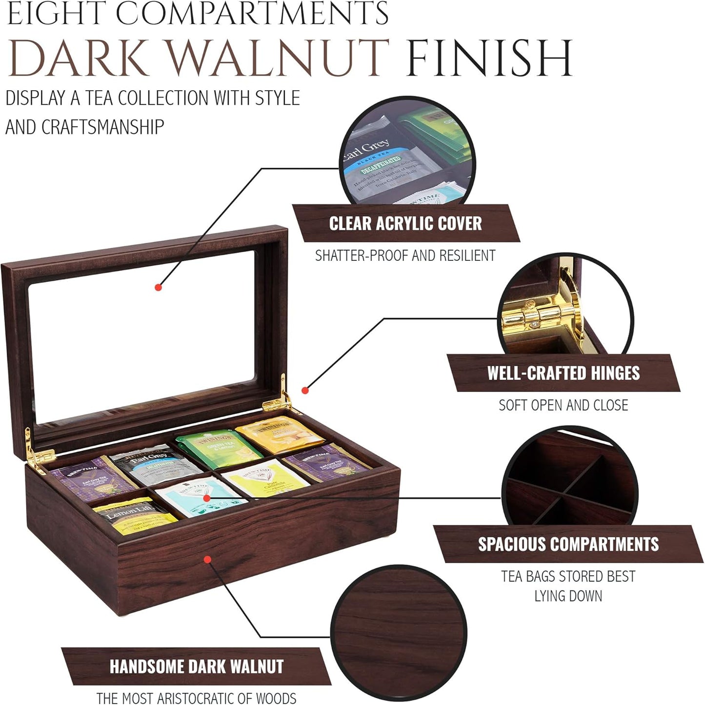 Apace Living (Dark Walnut) - Tea Box 8 Compartments + Recipe Box