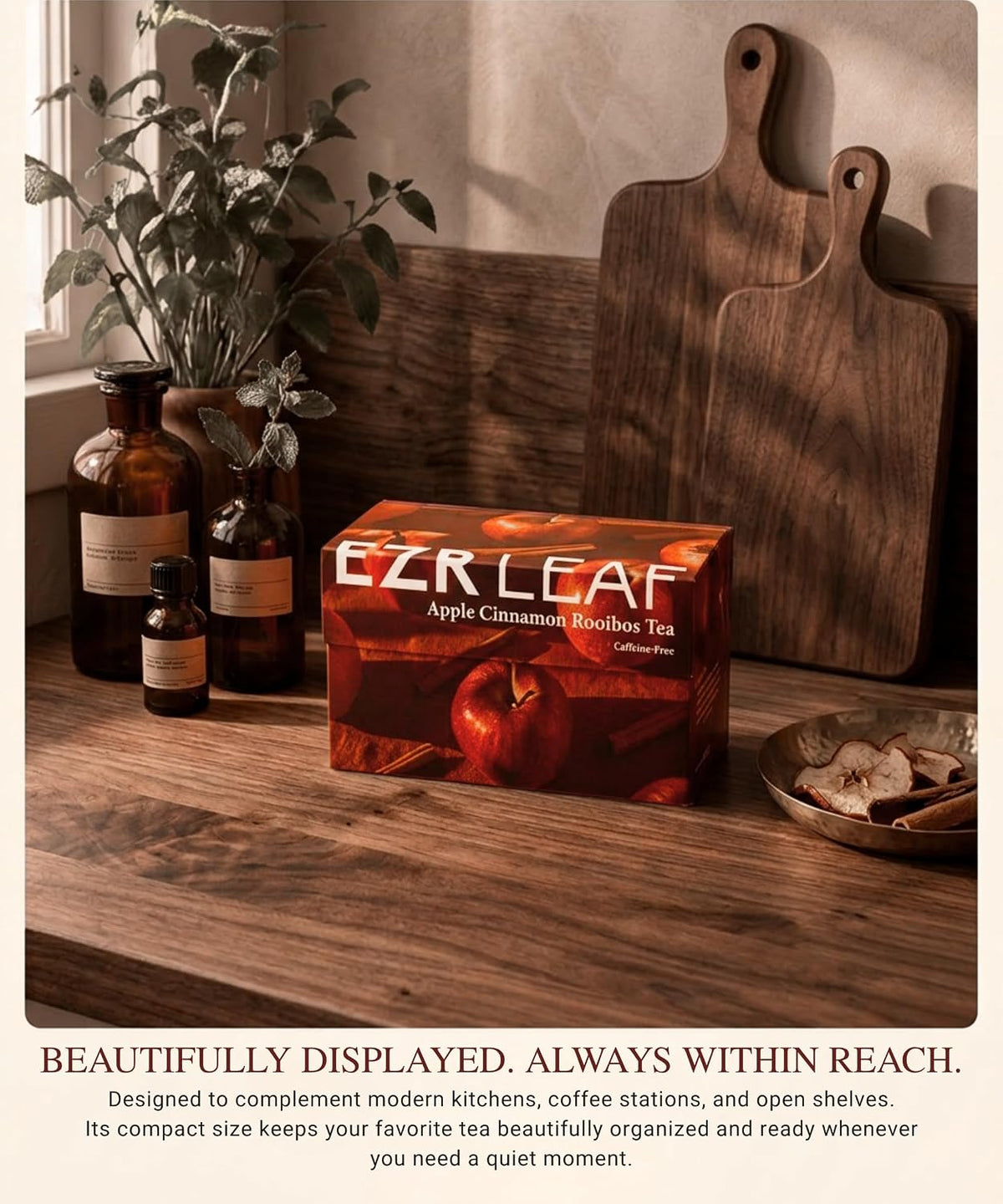 EZR Leaf Apple Cinnamon Rooibos Tea Caffeine Free Decaf Herbal Tea, 20 counts 2.1 Once Pyramid Tea Bags, Naturally Sweet, Relaxing Sleep Blend