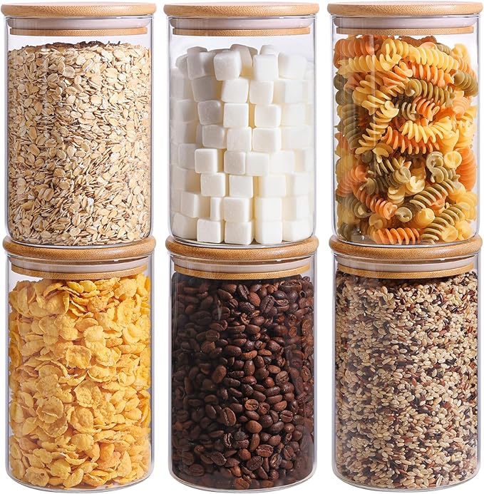 ComSaf 1 Qt Glass Storage Containers with Lids, Glass Jars with Lids, Clear Food Storage Jar, Round Canister Set of 6