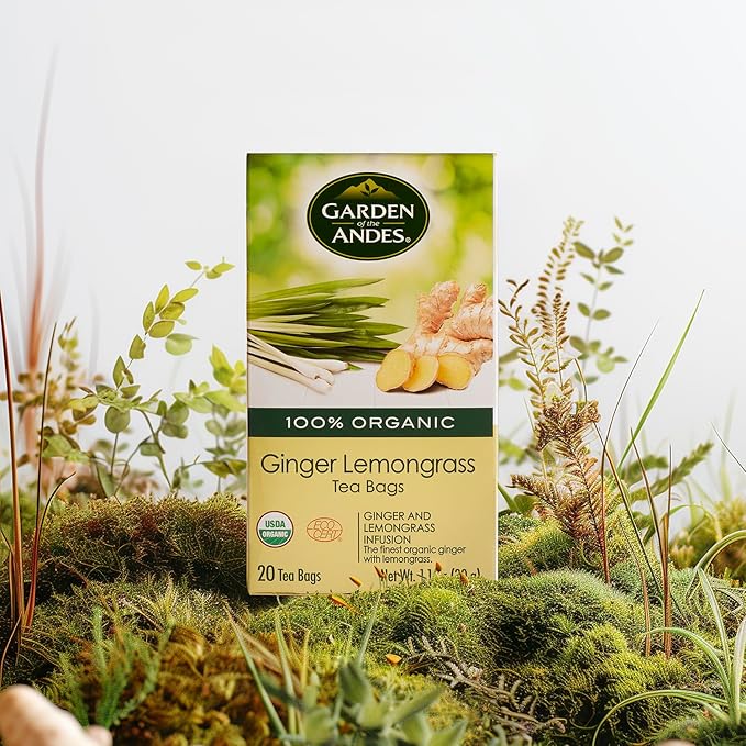 Garden of the Andes - Organic Ginger Lemongrass Tea - 20 Tea Bags/Box, Pack of 6 (120 ct.) - Caffeine-Free Herbal Infusion
