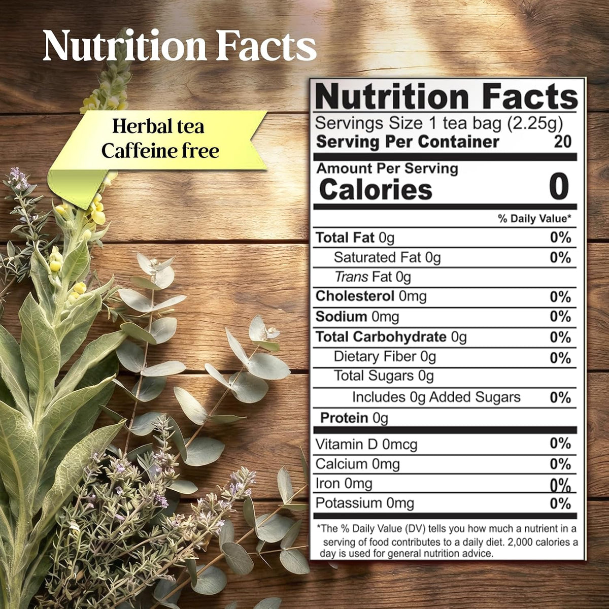 Adanim Bio Organic Herbal Tea Mullein Thyme & Eucalyptus Blend Caffeine Free 20 Individually Wrapped Bags