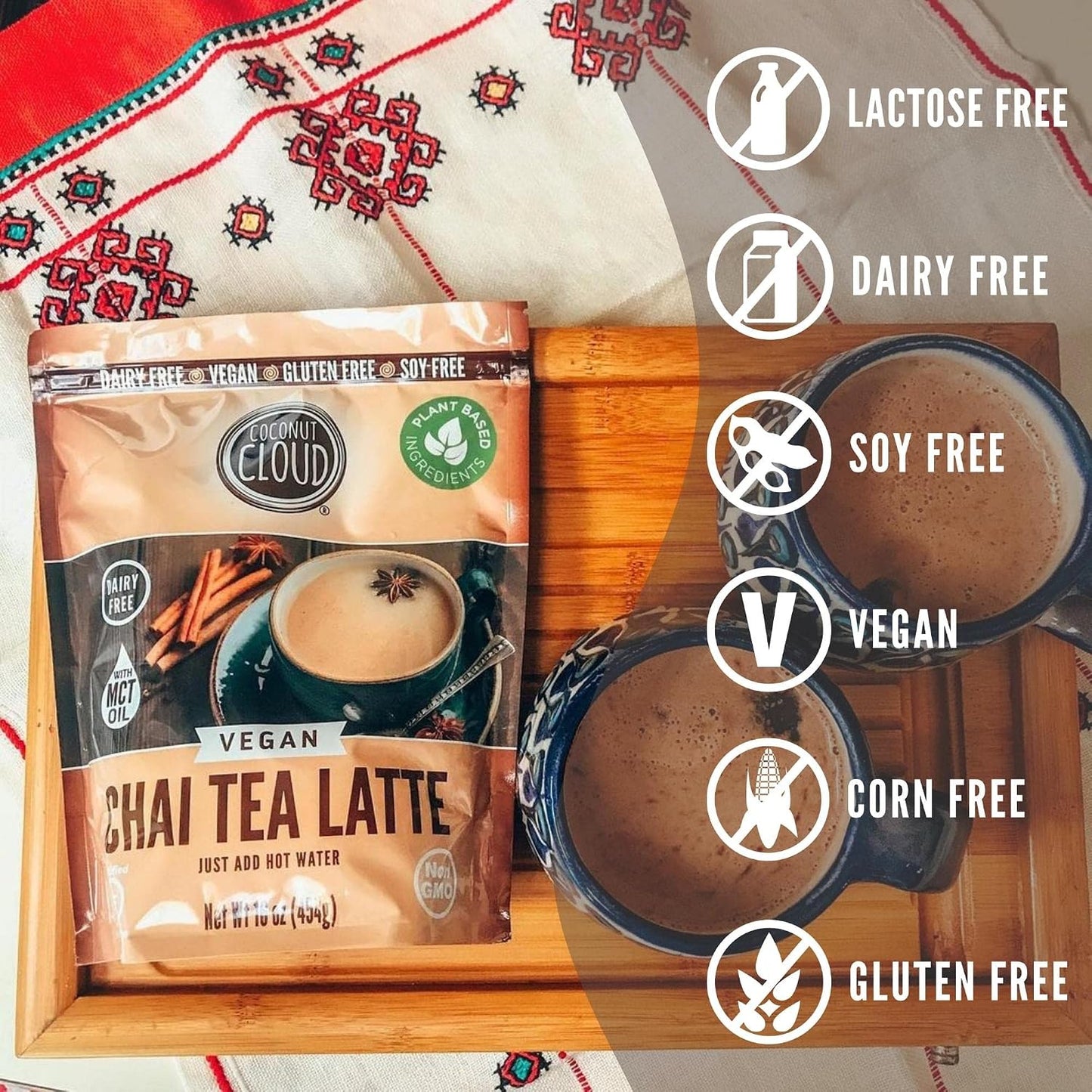 Coconut Cloud Vegan Spiced Chai Tea Latte Powder: Vegan &amp; Dairy Free, 16 oz | Made in Colorado from Premium Coconut Milk Powder, Creamy &amp; Lightly Sweetened, Gluten Free, Soy Free, No Trans Fat
