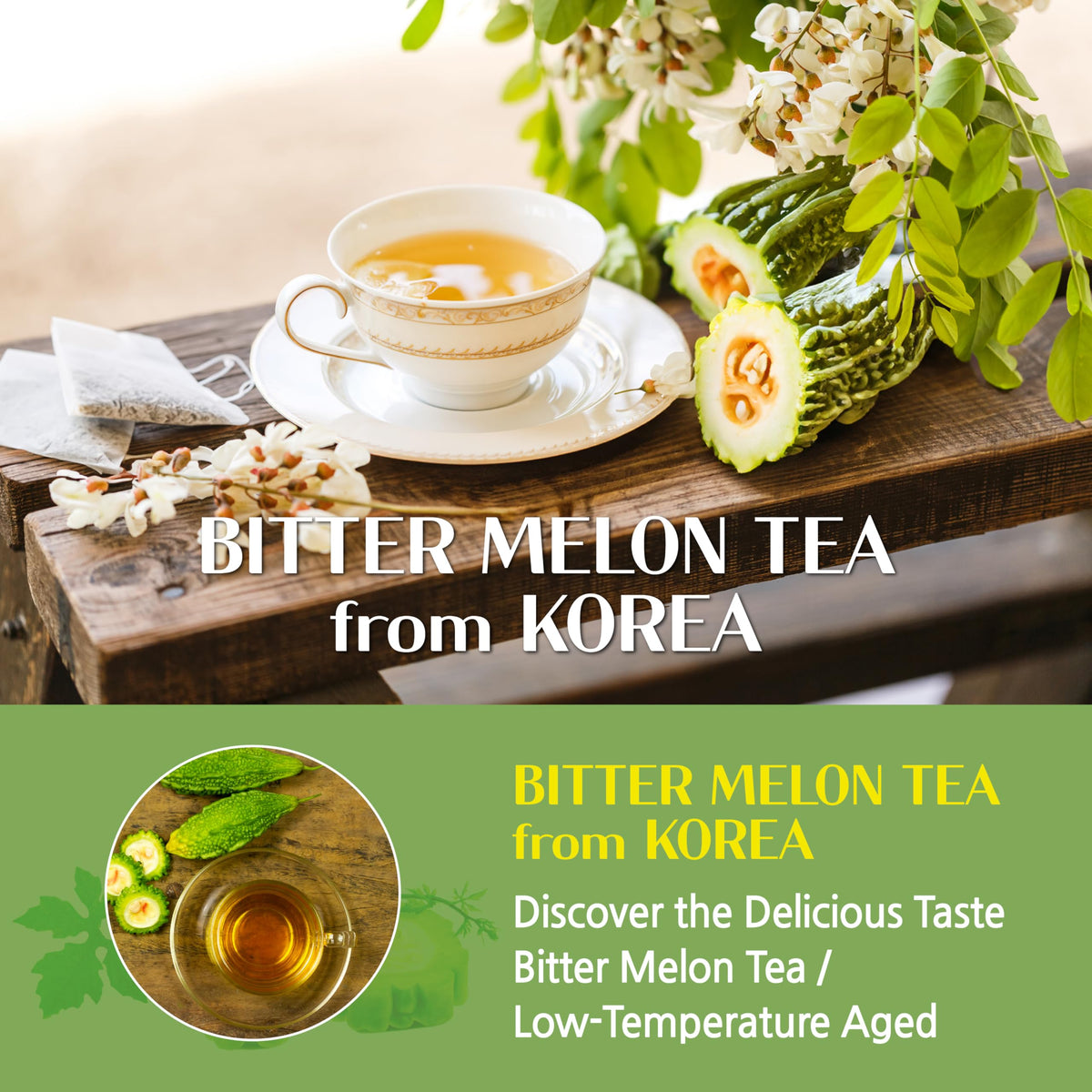 JaAeIn Bitter Melon Tea Natural Pure Korean Gohyah Fruit Tea Ampalaya Karela Leaves No Sugar, Caffeine Free, Gluten Free