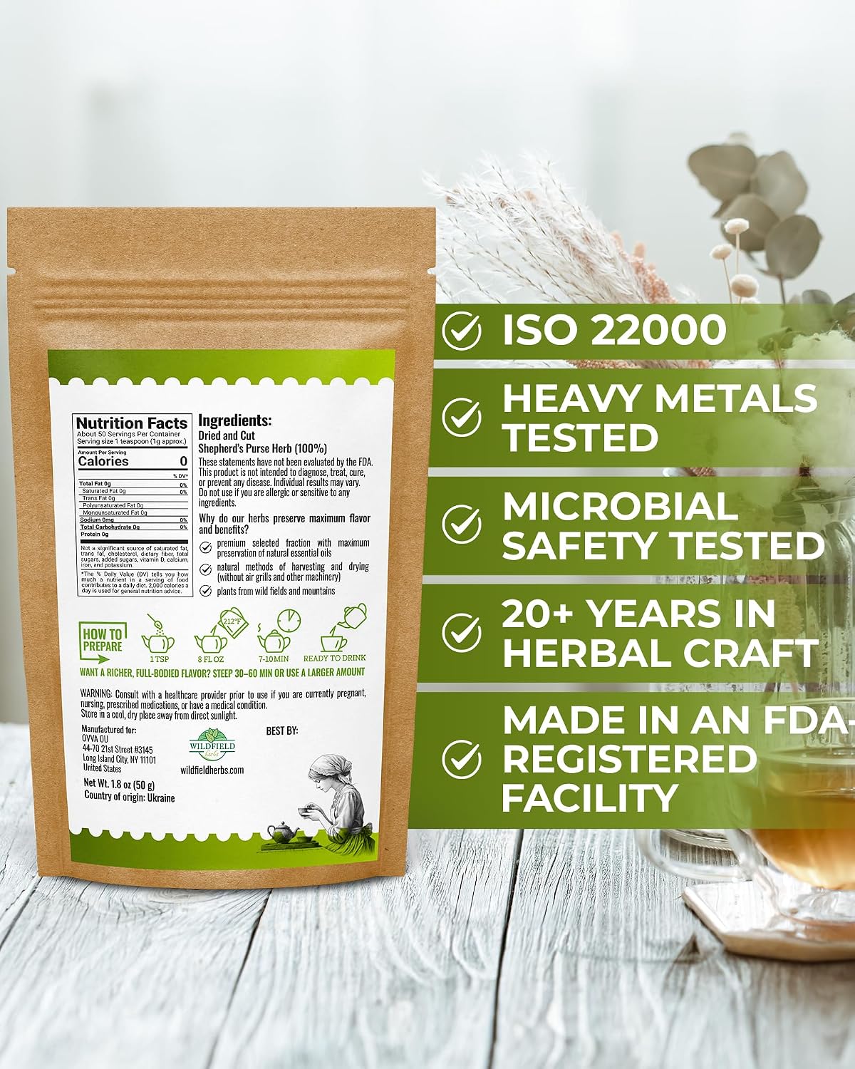 1.8 oz. Shepherds Purse Herb Bulk Herbal Tea Shepard Purse Herb (Capsella Bursa-Pastoris) - 50g Tea Bolsa De Pastor