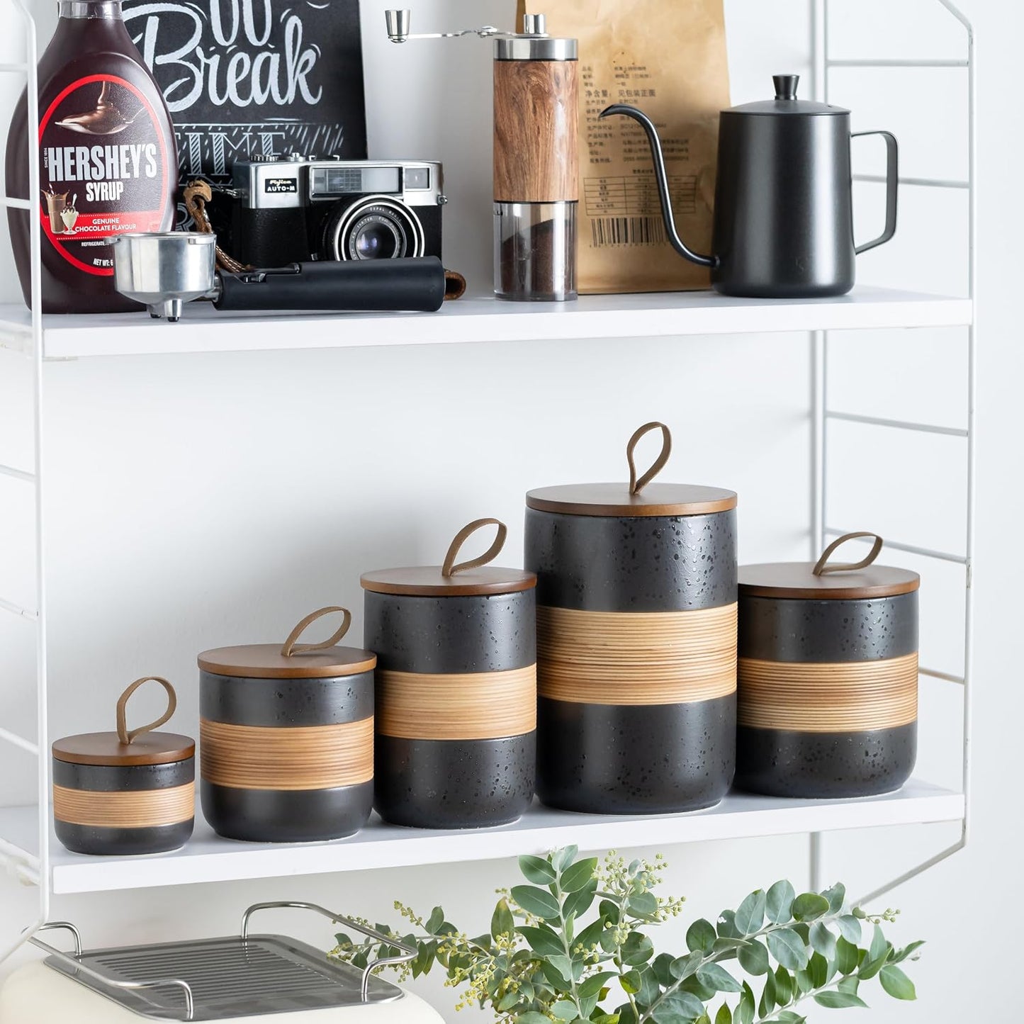 Miamolo Ceramic Coffee Jar with Lid, Coffee Canister for Ground Coffee | Airtight Container Fit Sugar Tea Bag Food Storage | Decorative Jars Kitchen Countertop, for Coffee Lovers Gift | Black &amp; 18oz