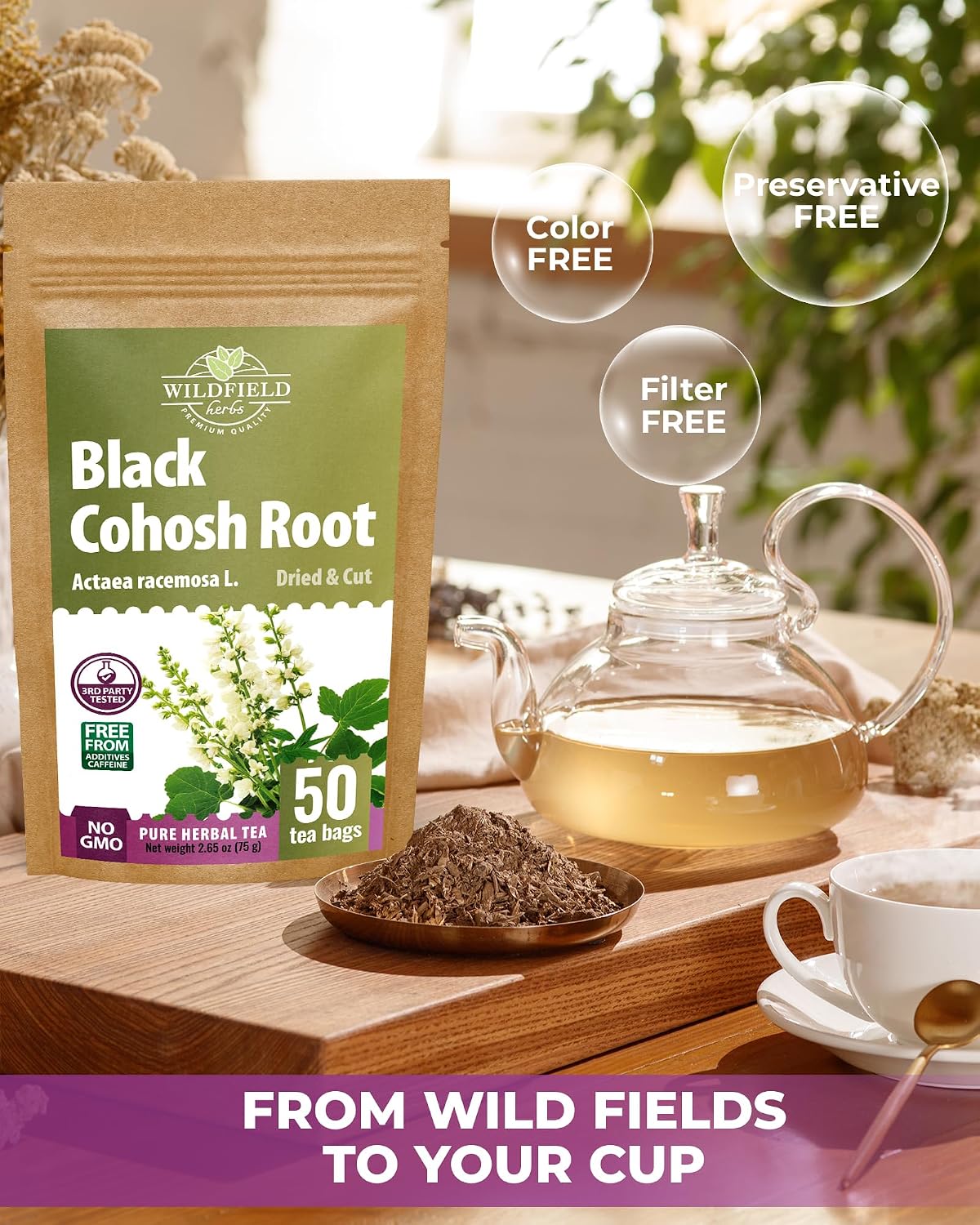 50 bags Black Cohosh Tea Black Cohosh Root Herbal Tea (Actaea racemosa) - 50 Count 2 g Tea Bags Herb Tea Cohosh