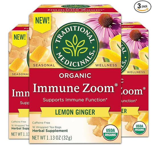 Traditional Medicinals Tea, Organic Immune Zoom Lemon Ginger, Supports Immune Function, 48 Tea Bags (3 Pack)