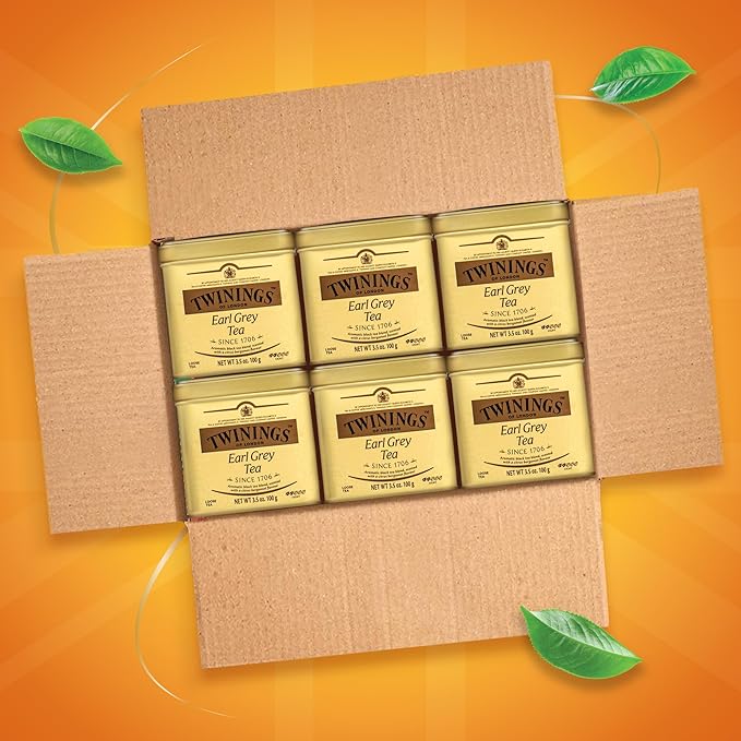 Twinings Earl Grey Loose Black Tea Tins, 3.53 Ounce Tins (Pack of 6), Flavoured with Citrus and Bergamot, Caffeinated, Enjoy Hot or Iced
