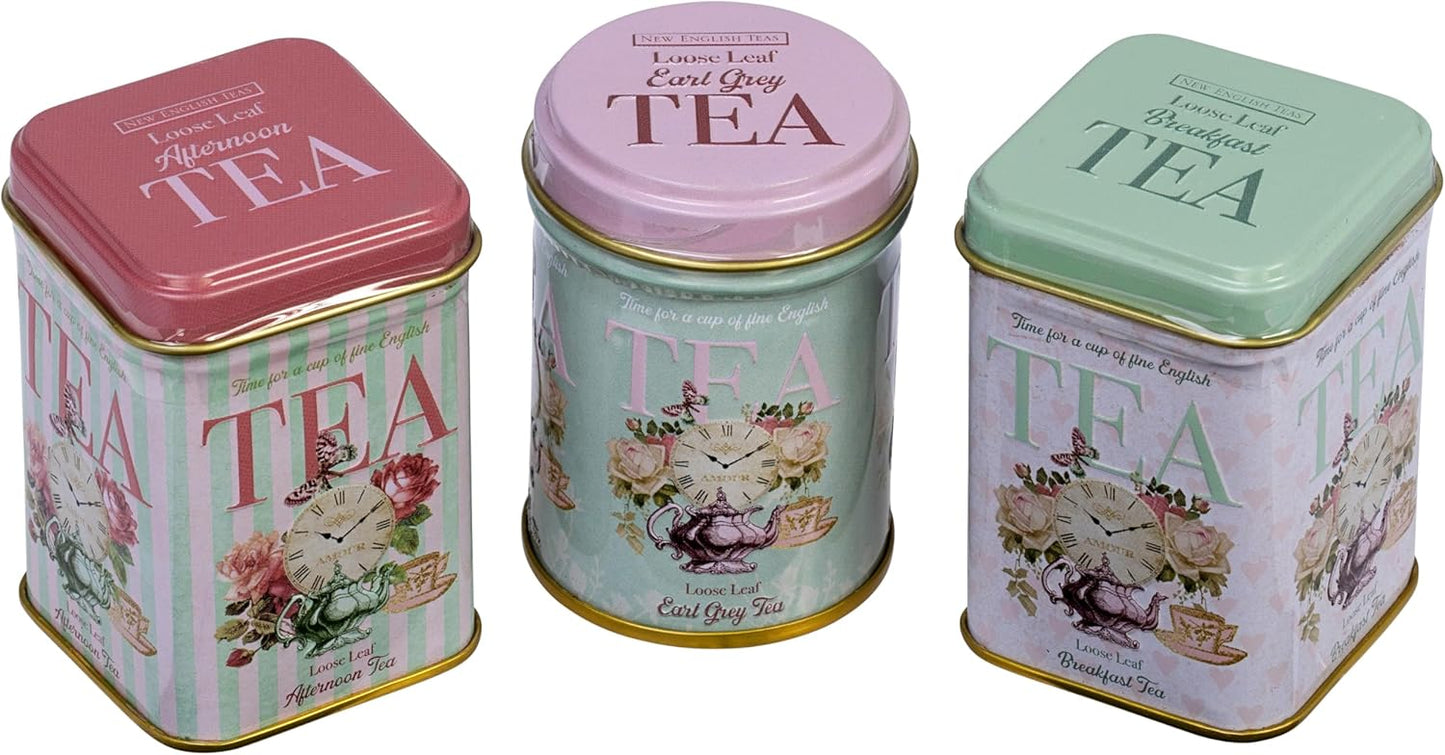 New English Teas Time for Tea Vintage Tea Tins with 2.5 oz Loose Leaf Tea | English Breakfast Tea + Earl Grey Blends, Black Tea, Gifts for Tea Lovers