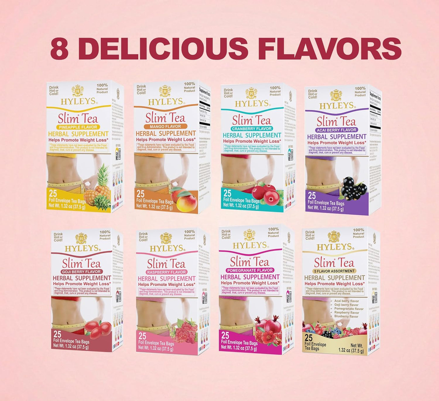 HYLEYS Slim Tea 9 Flavor Assortment 100 Ct - Weight Loss Herbal Supplement Cleanse and Detox - 100 Tea Bags (1 Pack) - Herbal Tea Variety Pack