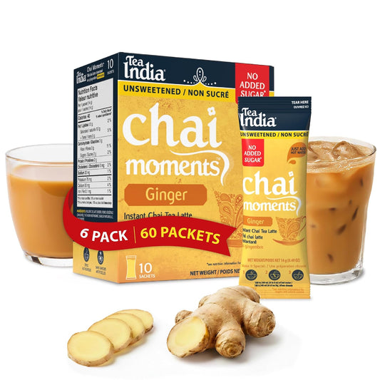 Tea India Chai Moments Ginger Chai No Sugar Instant Latte Powder, 6 Pack