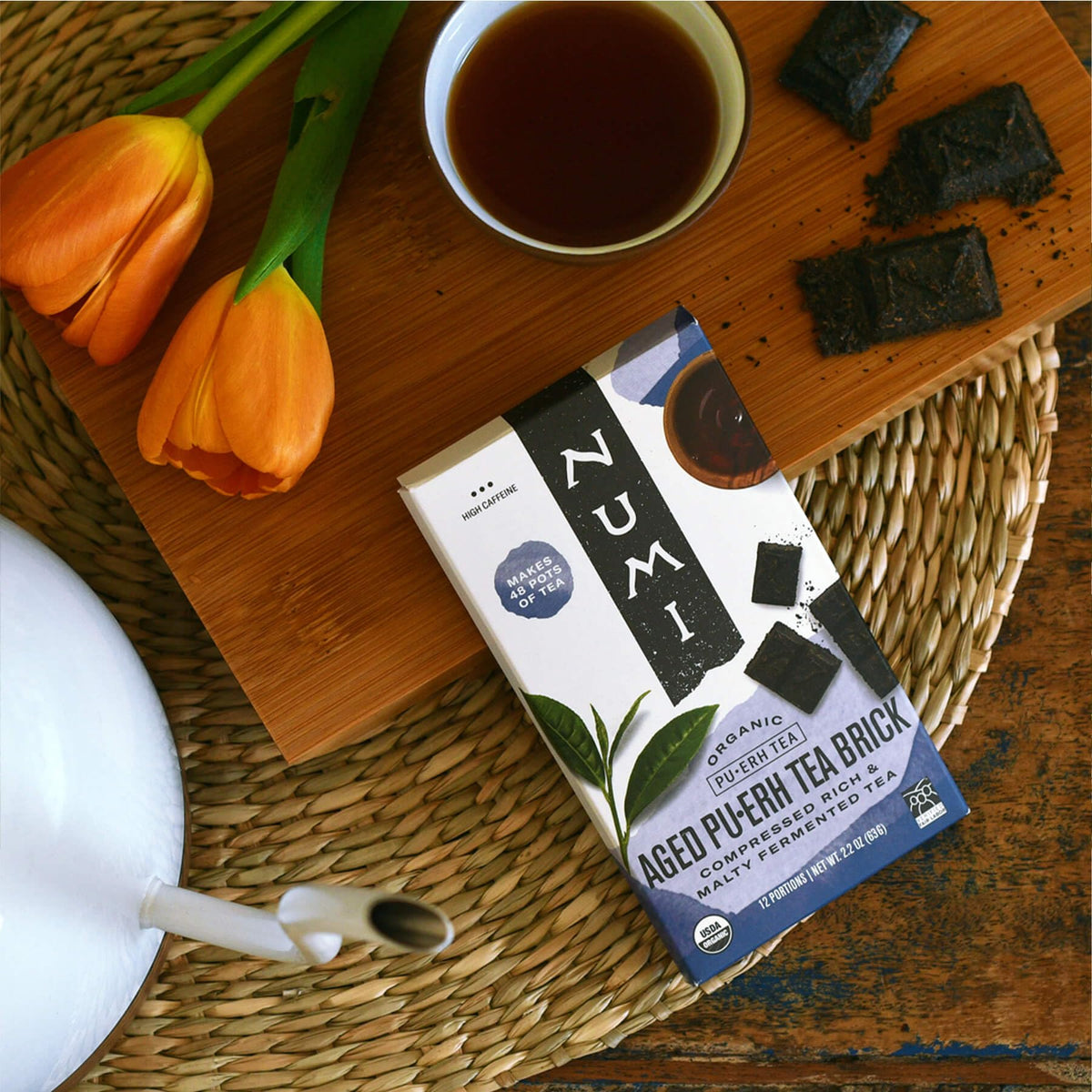 Numi Organic Aged Pu-erh Tea Brick, Fermented Loose Yunnan Dark Black Tea