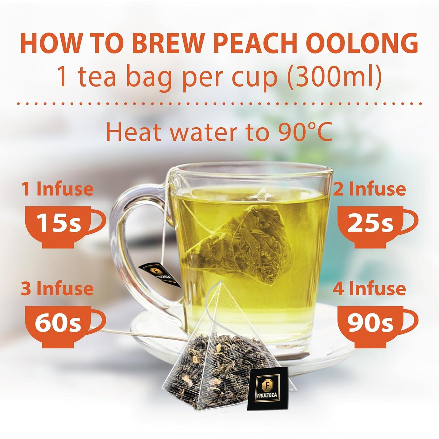 Peach Oolong Tea Bags (25 Count) - Herbal Oolong Peach Cinnamon Tea Blend, Hot & Cold Brew, Caffeinated