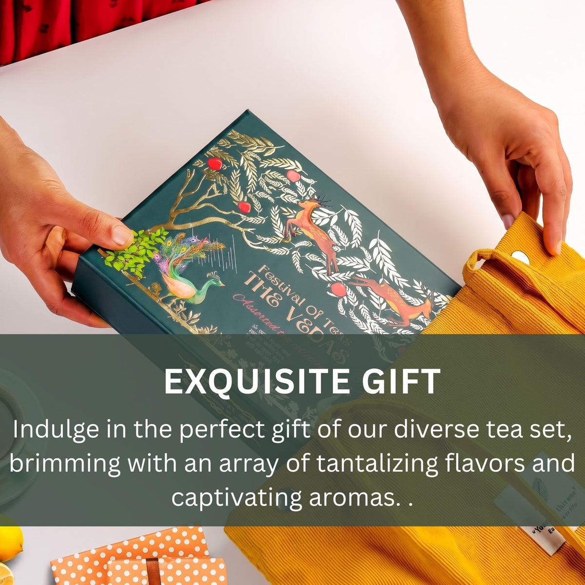 The Vedas Assorted tea sampler gift | 10 Exotic flavours | Premium Hand stitched cotton teabags of 8 different flavours along