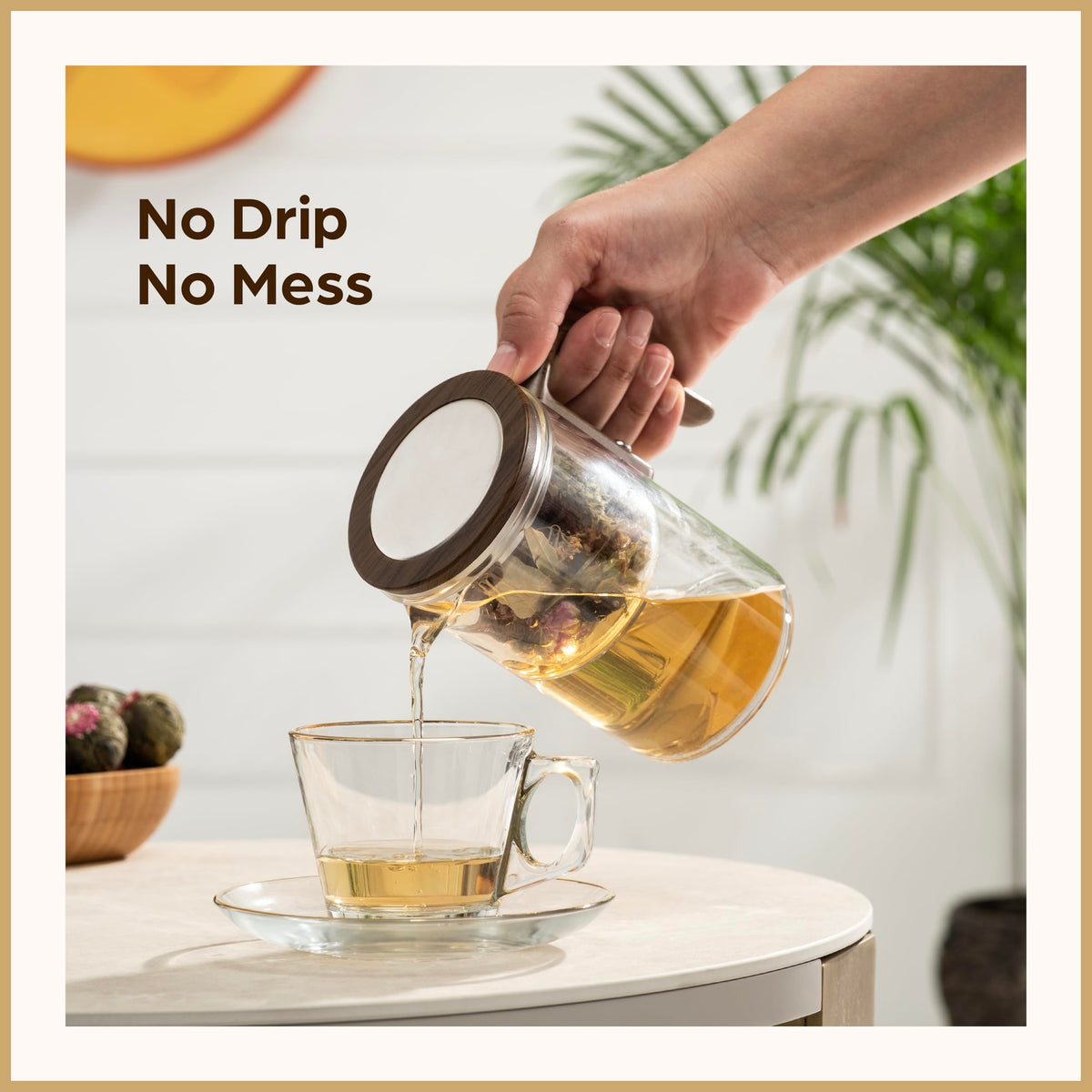WOLTBLOOM Enchanti Glass Teapot with Infuser - Loose Leaf Tea Pot - 27 oz