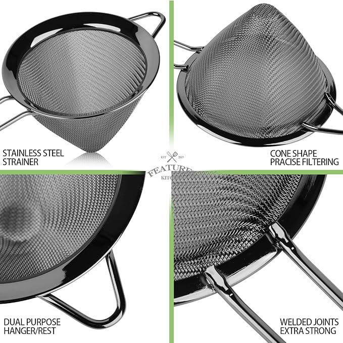2 Pack Stainless Steel Small Food Strainer, Fine Mesh Sieve with Long Handle, Cocktail Strainer For Cocktails, Tea Herbs, Coffee & Drinks