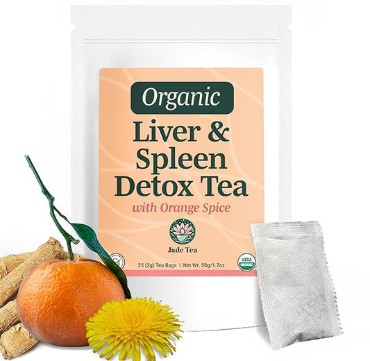 Jade Tea -Organic Liver Detox Tea & Spleen Detox Tea - Organic Dandelion Root, Burdock Root, Ginger Root & Orange Peel - Supports Liver, Gallbladder & and Spleen Health - Orange Spice - Made in USA