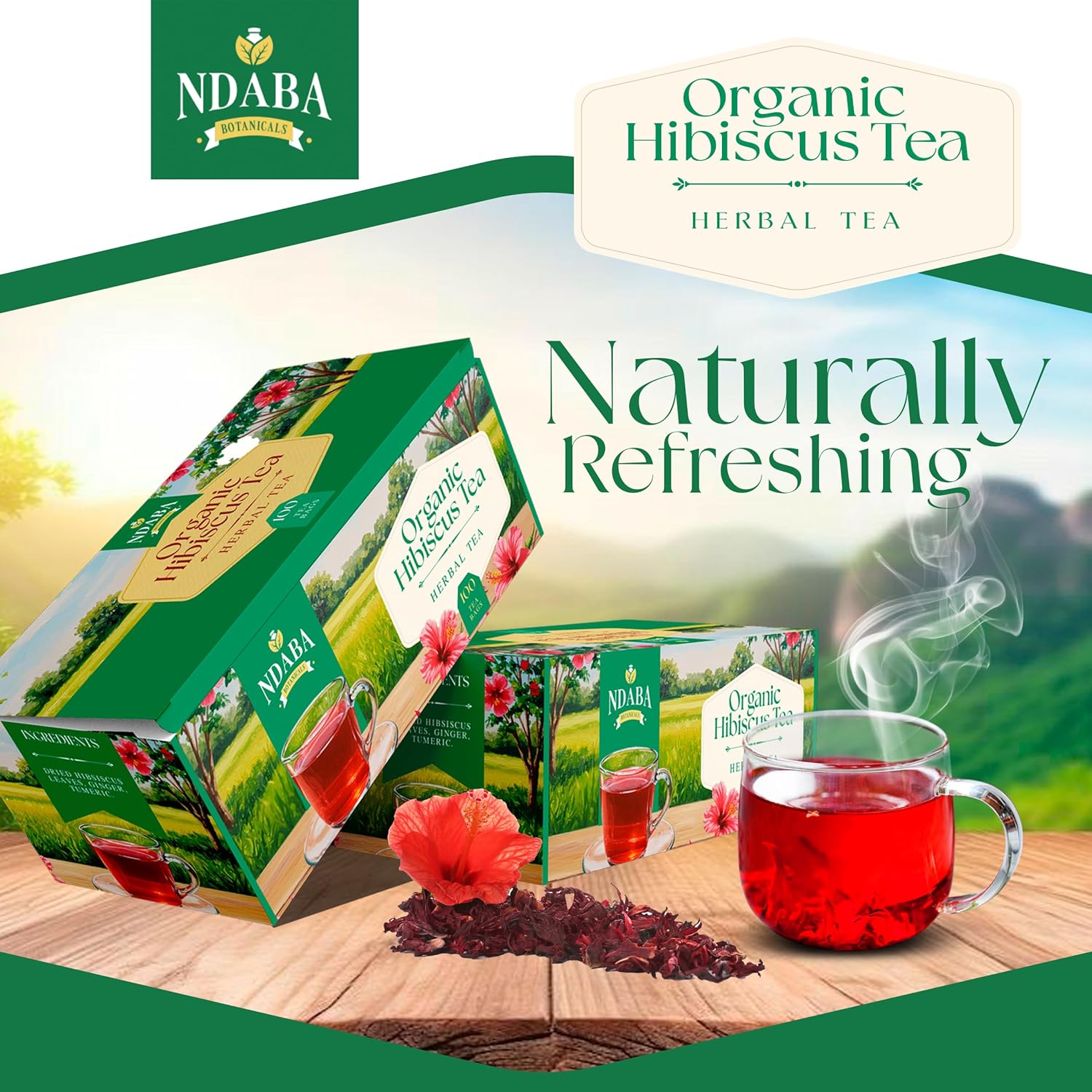 Organic Herbal Tea Bags, 35 count - Mix of Dried Hibiscus, Lemon, Ginger and Cloves herbal Tea Bags - Sugar Free - Caffeine Free - USDA Certified Organic Herbal Tea Mix