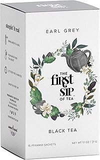 Earl Grey Tea Bags, Pure Bergamot Oil, Caffeinated Black Tea w/Subtle Citrus, Natural - 16 Cups | The Spice Hut, First Sip