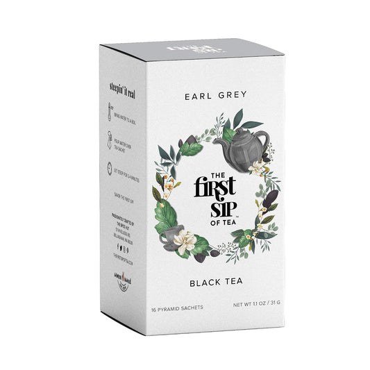 Earl Grey Tea Bags, Pure Bergamot Oil, Caffeinated Black Tea w/Subtle Citrus, Natural - 16 Cups, The Spice Hut, First Sip