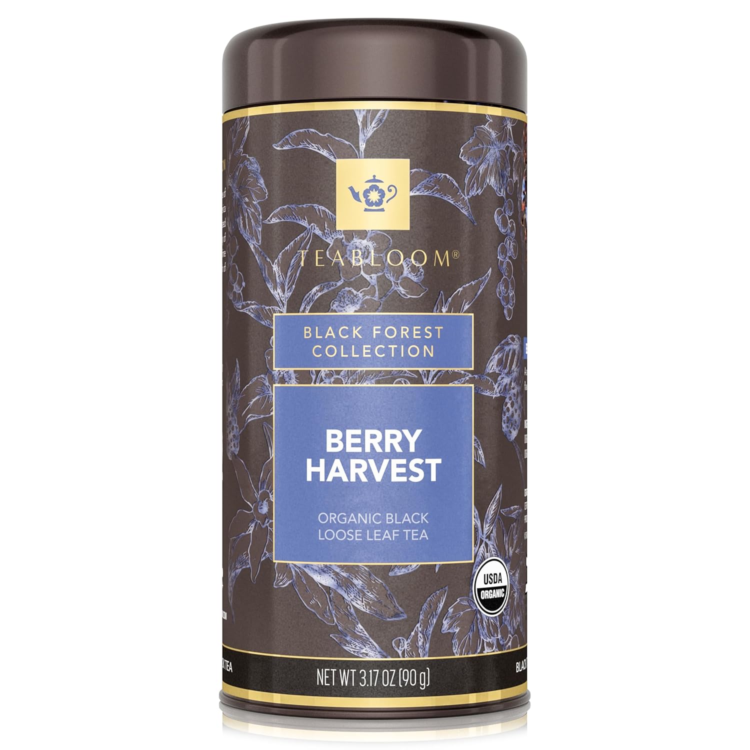 Teabloom Organic Fruity Black Tea, Berry Harvest Loose Leaf Tea, USDA Certified Organic & Kosher, Fresh Whole Leaf Blend in Reusable Gift Canister Makes 35-50 Cups