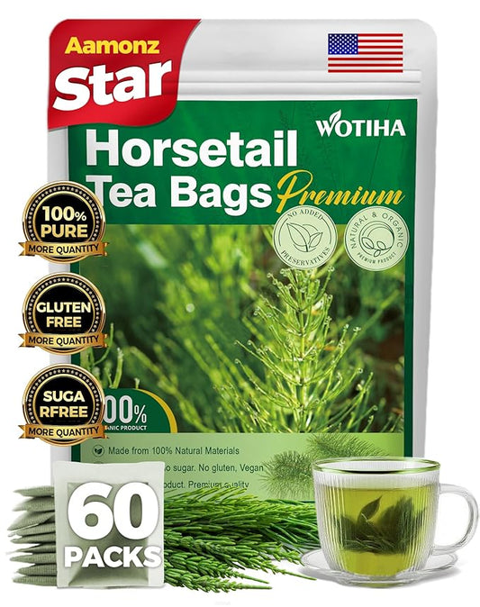 WOTIHA-Natural Horsetail tea 90g. 60 Herbal Tea Bags.100% Natural Horse Tail Herb Helps Promote Hair Growth .cola de caballo hierba.Non-GMO •