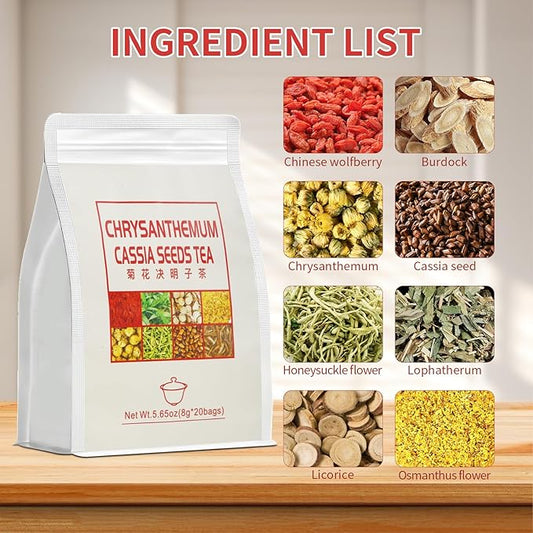 Chrysanthemum Cassia Seeds Tea Bags(160g, 8gX20Bags), Honeysuckle, Chinese wolf-berry, Sweet-scented Osmanthus