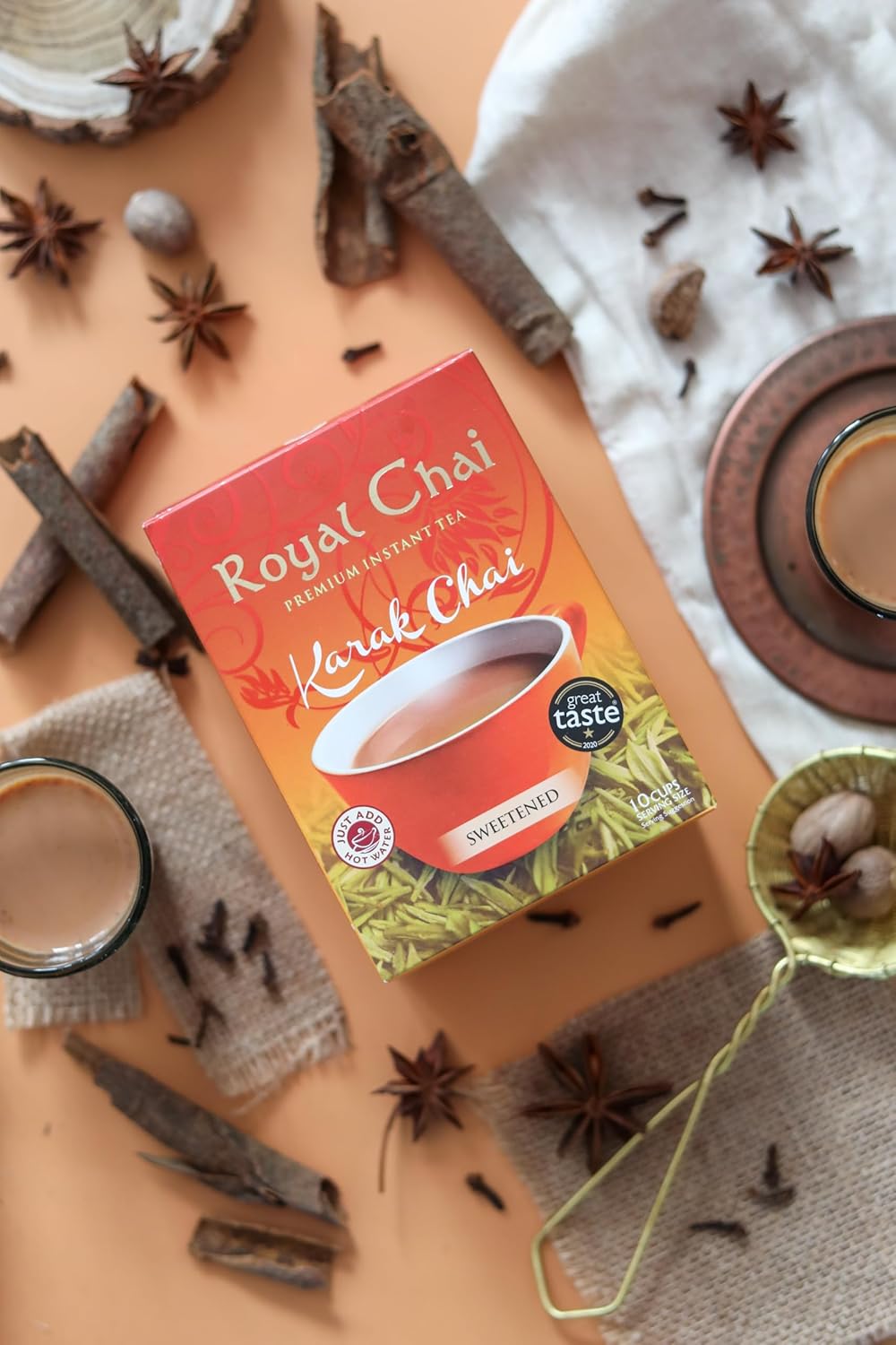 ‎Royal Chai | Karak Chai Sweetened | 10 Count Single Box | All Natural, No Preservatives | Premium Instant Tea | Made in the UK